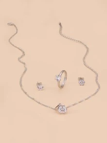 4pcs Cubic Zirconia Decor Jewelry Set - Silver - View 3