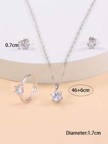 4pcs Cubic Zirconia Decor Jewelry Set - Silver - View 4