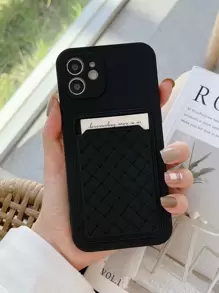Funda para móvil con patrón tejido con ranura de tarjeta - Negro - Ver 1