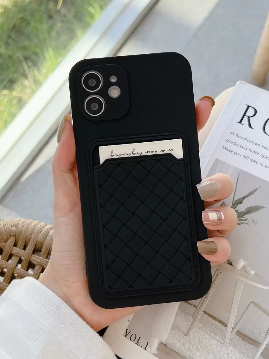 Funda para móvil con patrón tejido con ranura de tarjeta - Negro - Ver 1