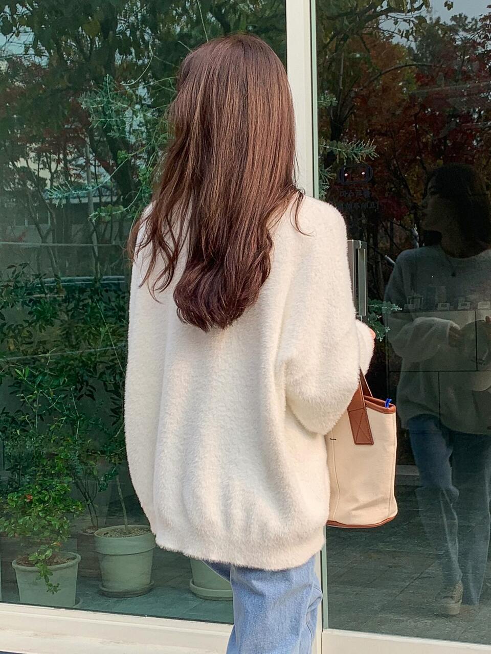 Drop Shoulder Fluffy Knit Sweater,Long Sleeve Tops,Fall Clothes