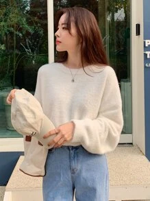 DAZY 落肩蓬松针织毛衣、长袖上衣、秋装