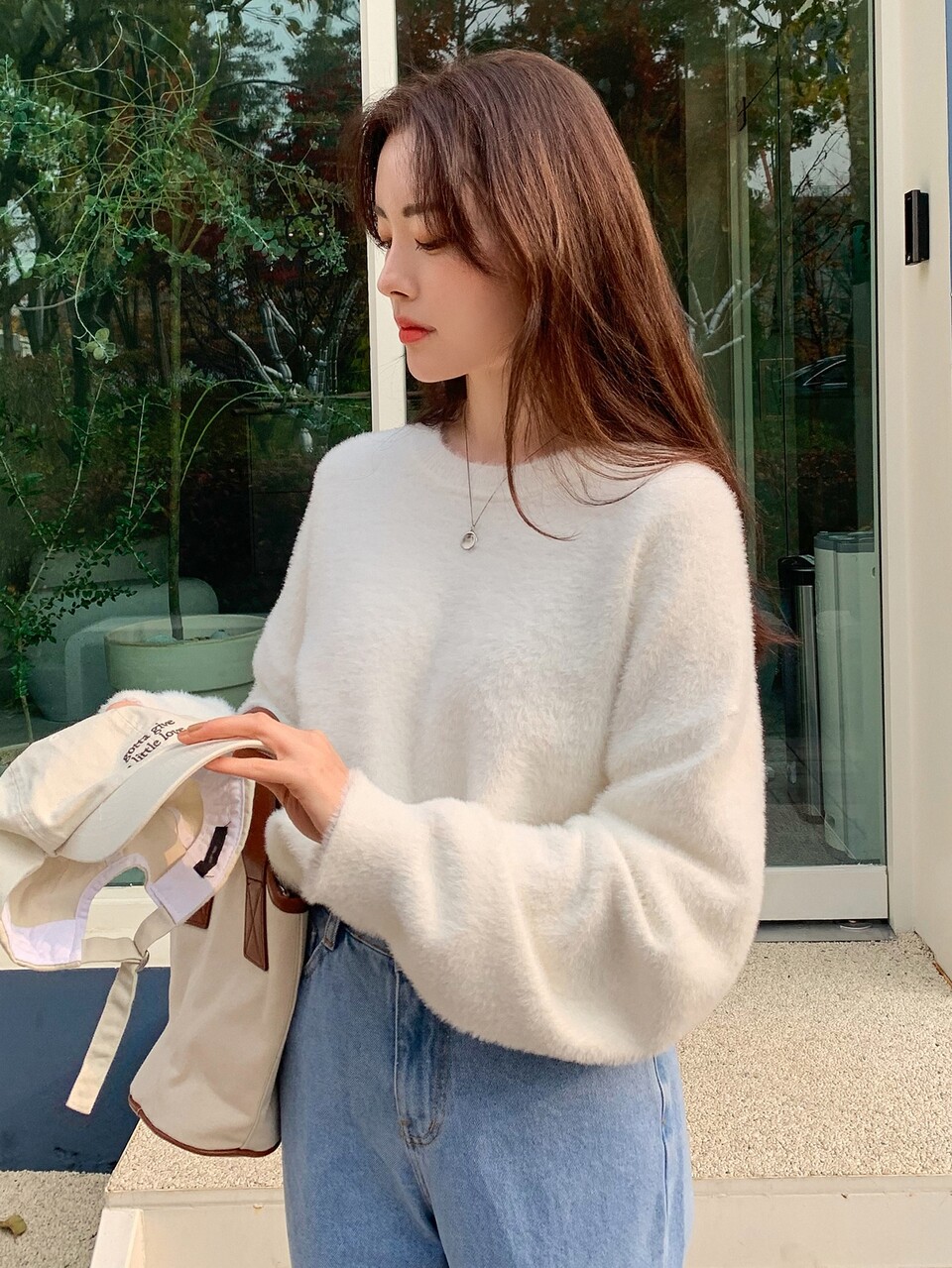 Drop Shoulder Fluffy Knit Sweater,Long Sleeve Tops,Fall Clothes