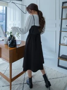 DAZY 荷葉袖上衣和綁帶後背的cami連衣裙 - 黑與白 - 查看 2