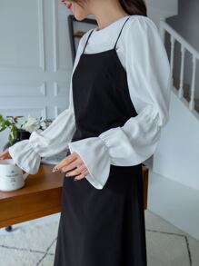DAZY 荷葉袖上衣和綁帶後背的cami連衣裙 - 黑與白 - 查看 6