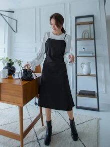 DAZY 荷葉袖上衣和綁帶後背的cami連衣裙 - 黑與白 - 查看 7