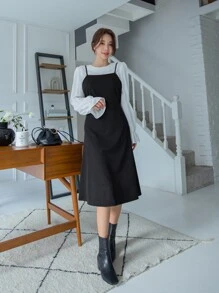 DAZY 荷葉袖上衣和綁帶後背的cami連衣裙 - 黑與白 - 查看 8