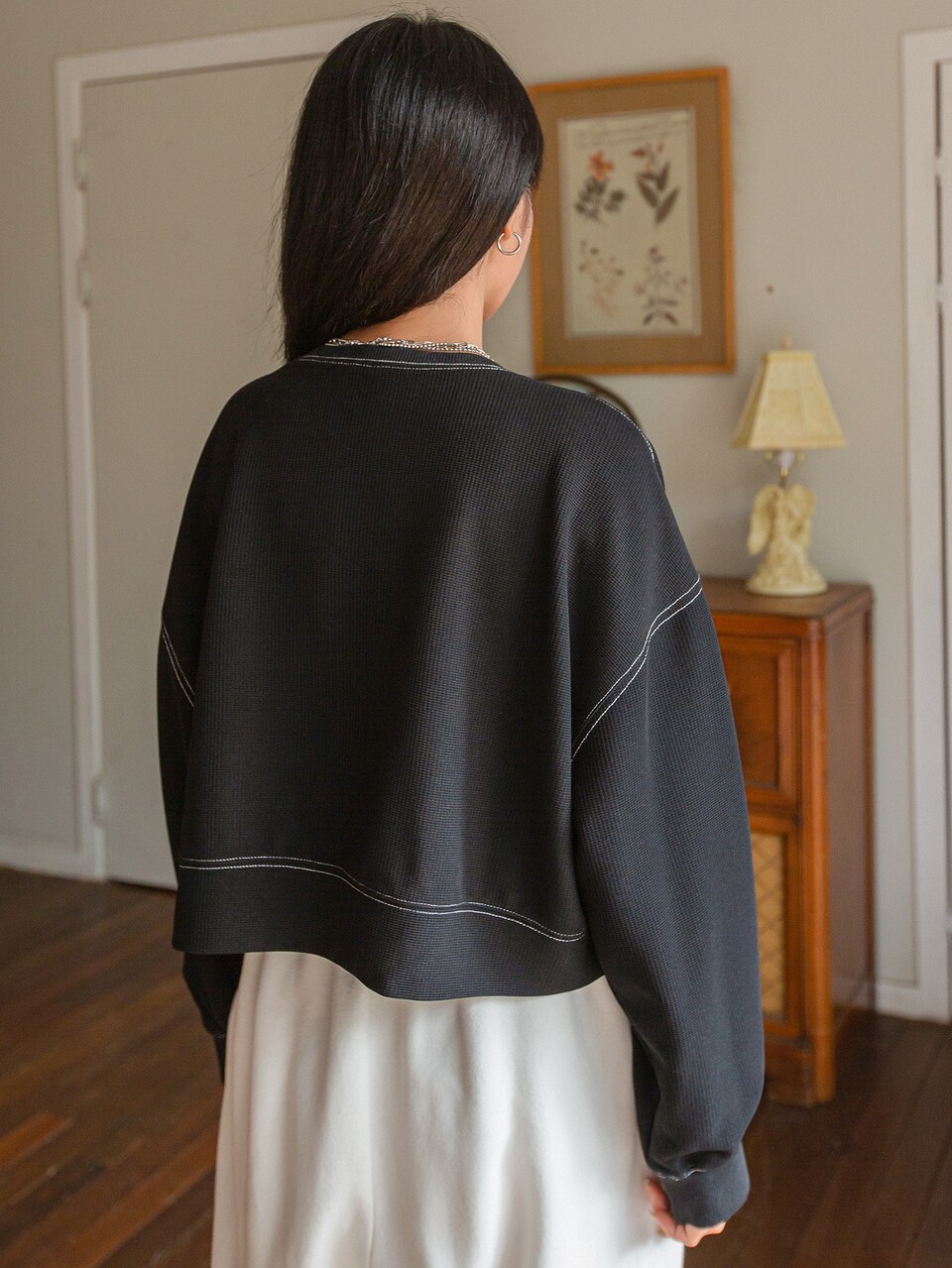 Top-stitching Drop Shoulder Pullover