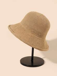 Solid Woven Bucket Hat - Khaki - View 1