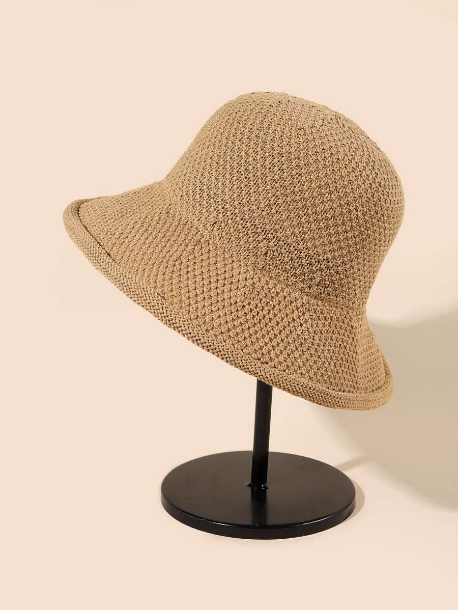 Solid Woven Bucket Hat - Khaki - View 1