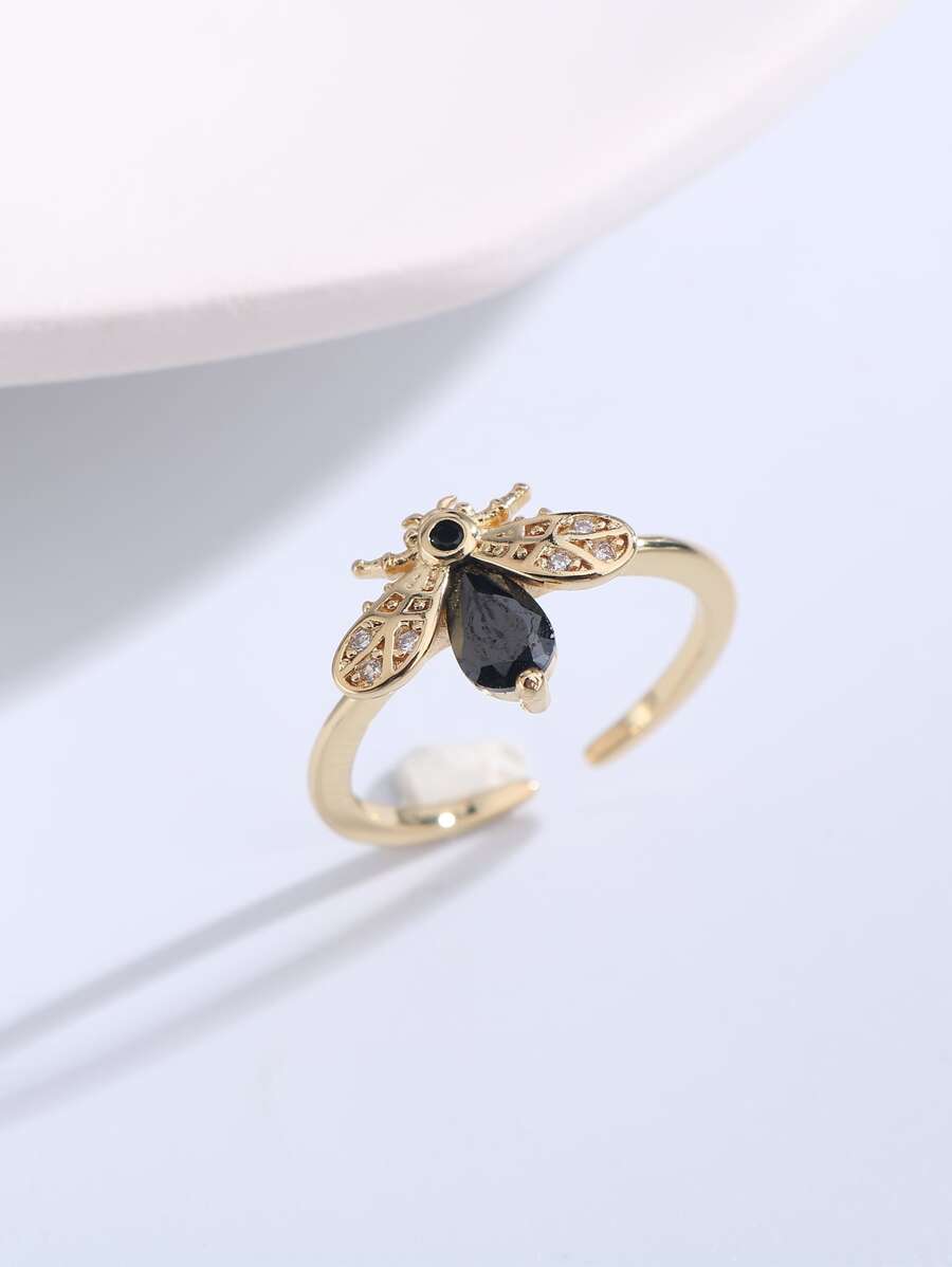 蜜蜂裝飾開口戒指 - 金黃色 - 查看 1