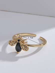 蜜蜂裝飾開口戒指 - 金黃色 - 查看 2