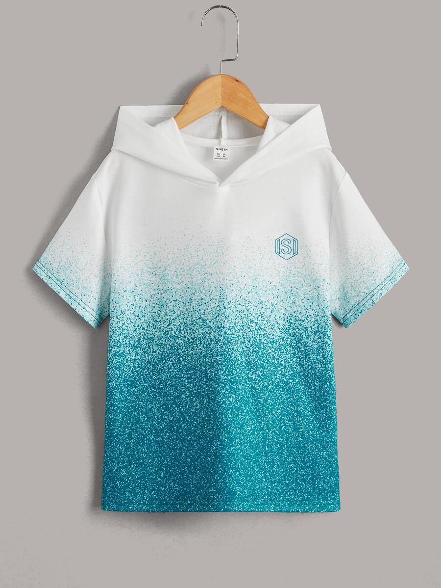 SHEIN Tops con trai Lá thư Ombre Giải trí - Xanh và trắng - Xem 1