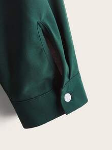 SHEIN LUNE Plus Dip Hem Pocket Shirt - Dark Green - View 4