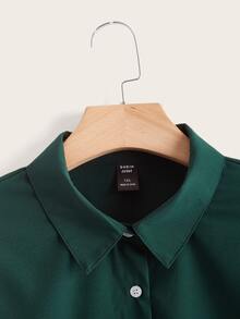 SHEIN LUNE Plus Dip Hem Pocket Shirt - Dark Green - View 5