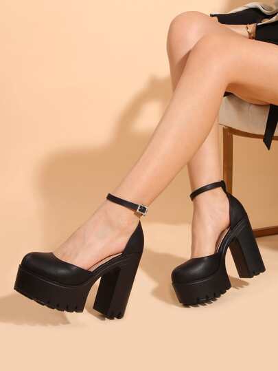 Chunky Heeled Ankle Strap Pumps