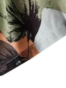 Manfinity RSRT Men Random Tropical Print Shirt Slim Fit Short Sleeve Button Up Collar Graphic Colorful Shirt