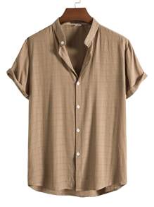 Manfinity Áo sơ mi Nam Nút phía trước Sọc ca rô Giải trí - Màu Khaki - Xem 1