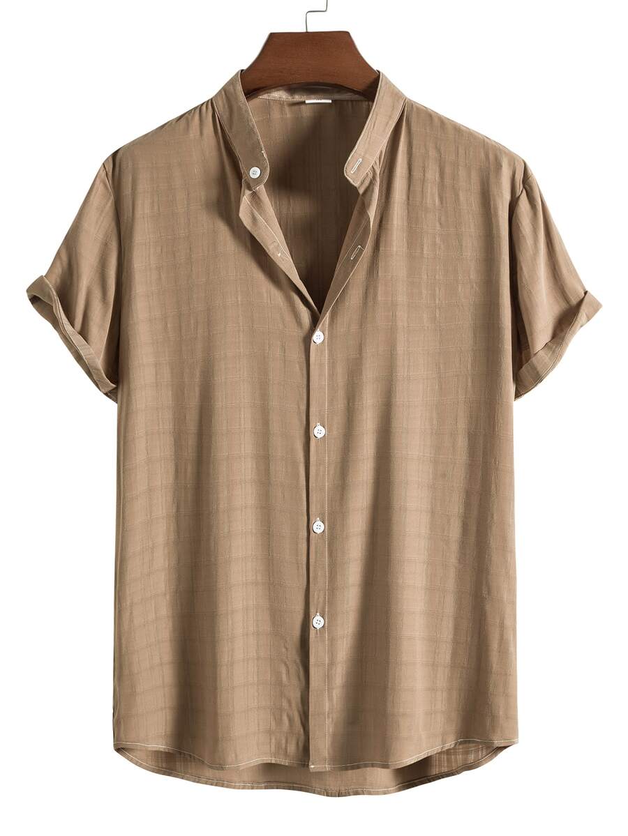 Manfinity Áo sơ mi Nam Nút phía trước Sọc ca rô Giải trí - Màu Khaki - Xem 1