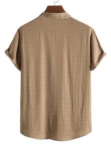 Manfinity Áo sơ mi Nam Nút phía trước Sọc ca rô Giải trí - Màu Khaki - Xem 2