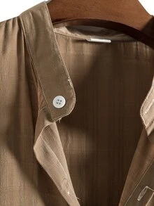 Manfinity Áo sơ mi Nam Nút phía trước Sọc ca rô Giải trí - Màu Khaki - Xem 3