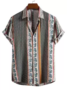 Manfinity RSRT Men Elephant And Geo Print Shirt - Multicolor - View 1
