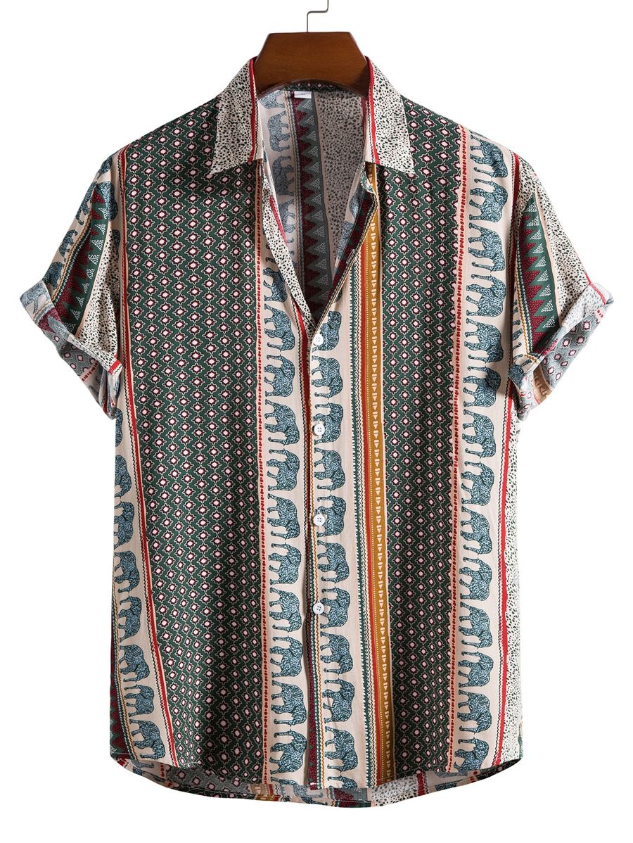Manfinity RSRT Men Elephant And Geo Print Shirt - Multicolor - View 1