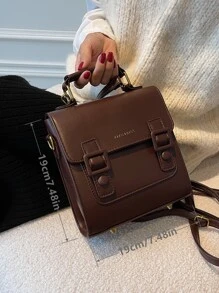 復古蓋子大學背包手提包，復古扣裝飾包款女士多用途日包，新款大容量休閒復古風格蓋子背包，可變身手提包、肩背包，輕巧耐用小型背包，迷你背包適用於返校或旅行 - 咖啡棕 - 查看 2