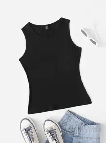 SHEIN EZwear Top sans manches côtelé