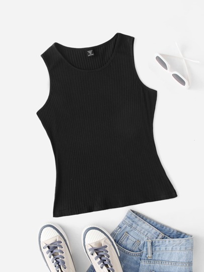 مقاس كبير لباس علوي تانك محبوك مضلع