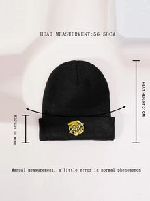 ROMWE Grunge Punk Gorro de punto con estampado de dibujos animados - Negro - Ver 5