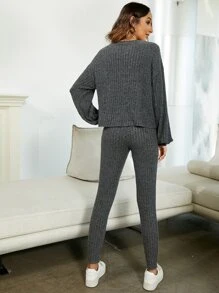 SHEIN Essnce Drop Shoulder Tee & Tie Front Skinny Trousers - Dark Grey - View 2