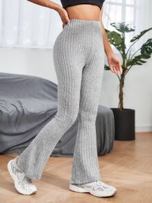 SHEIN PETITE High Waist Flare Leg Trousers - Light Grey - View 1