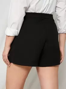 Calvaya Plus High Waist Slant Pockets Shorts - Black - View 2