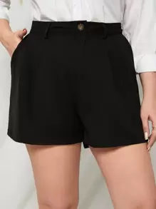 Calvaya Plus High Waist Slant Pockets Shorts - Black - View 3