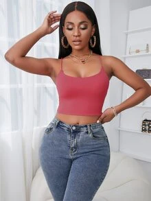 SHEIN SXY Backless Lace Up Crop Cami Top - Hot Pink - View 6