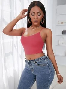 SHEIN SXY Backless Lace Up Crop Cami Top - Hot Pink - View 7