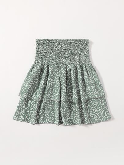 Allover Print Shirred Skirt