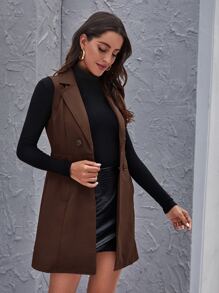 Blazer chaleco de cuello con solapa con botones - Café integral - Ver 1