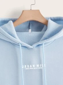 Flirla 加大码标语图案撞色落肩抽绳保暖内衬卫衣 - 彩色 - 查看 3