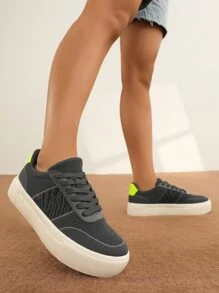 CUCCOO BASICS Lace-up Front Knit Sneakers - Black - View 8