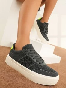 CUCCOO BASICS Lace-up Front Knit Sneakers - Black - View 2