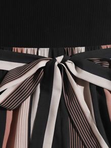 SHEIN VCAY Plus Striped Paneled Self Belted Cami Romper