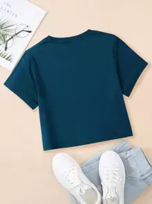 INAWLY Letter Graphic Crop Tee Graphic Tees Women Tops - Navy Blue - View 2