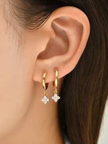 1pc Cubic Zirconia Flower Drop Earrings Copper Jewelry - Yellow Gold - View 1