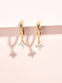 1pc Cubic Zirconia Flower Drop Earrings Copper Jewelry - Yellow Gold - View 3