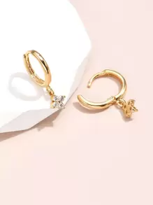 1pc Cubic Zirconia Flower Drop Earrings Copper Jewelry - Yellow Gold - View 4