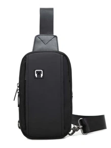 Mini Men Earphone Hole Sling Bag Chest Bag Fanny Pack Crossbody Bag For Travel Work Sport Holiday Essentials Lightweight Anti Theft Going Out With Adjustable Strap Polyester Business Casual Minimalist Office  Gifts For Men Outdoor Dad Gifts Father Gifts Men Gifts Present Valentines Gifts - Black - View 2