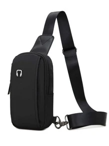 Mini Men Earphone Hole Sling Bag Chest Bag Fanny Pack Crossbody Bag For Travel Work Sport Holiday Essentials Lightweight Anti Theft Going Out With Adjustable Strap Polyester Business Casual Minimalist Office  Gifts For Men Outdoor Dad Gifts Father Gifts Men Gifts Present Valentines Gifts - Black - View 6