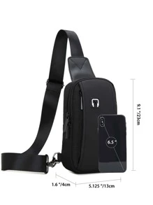 Mini Men Earphone Hole Sling Bag Chest Bag Fanny Pack Crossbody Bag For Travel Work Sport Holiday Essentials Lightweight Anti Theft Going Out With Adjustable Strap Polyester Business Casual Minimalist Office  Gifts For Men Outdoor Dad Gifts Father Gifts Men Gifts Present Valentines Gifts - Black - View 4